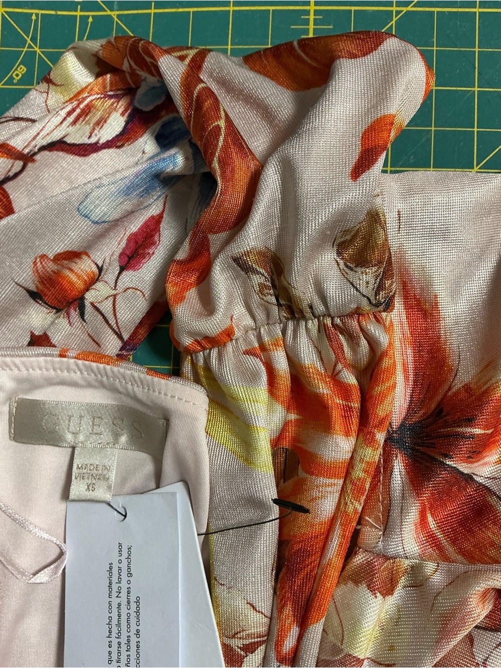 2334 - Guess Orange Floral Twist-Neck Mini Dress - Picture 12 of 13
